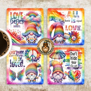 Pride Month Gnome Coaster Set: LGBTQ Sublimation Design (Digital Download)