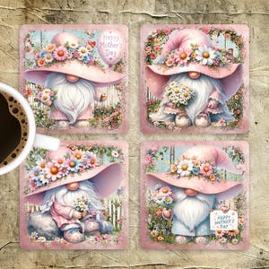 Mother&#39;s Day Gnome Square Coaster Sublimation Design, Cute Mother Gnome Coaster PNG Template, Mother&#39;s Day Coaster Set, Digital Download