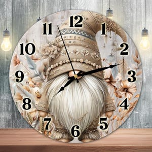 Floral Boho Gnome Clock Sublimation Design, Boho Gnome Clock Face PNG, Rustic Boho Gnome Wall Decor Digital Download Template, DIY Clock