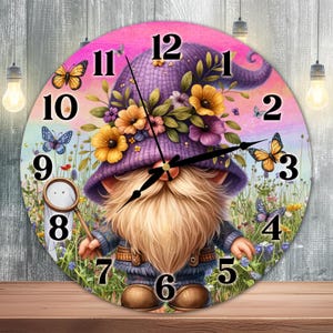 Butterfly Gnome Clock Sublimation Design, Gnome Clock Face PNG, Spring Vibes Gnome Wall Decor Digital Download Template, DIY Clock Design