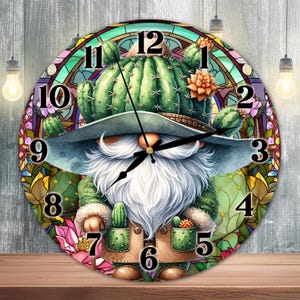 Cactus Gnome Clock Sublimation Design, Floral Gnome Clock Face PNG, Desert Rose Gnome Wall Decor Digital Download Template, DIY Clock