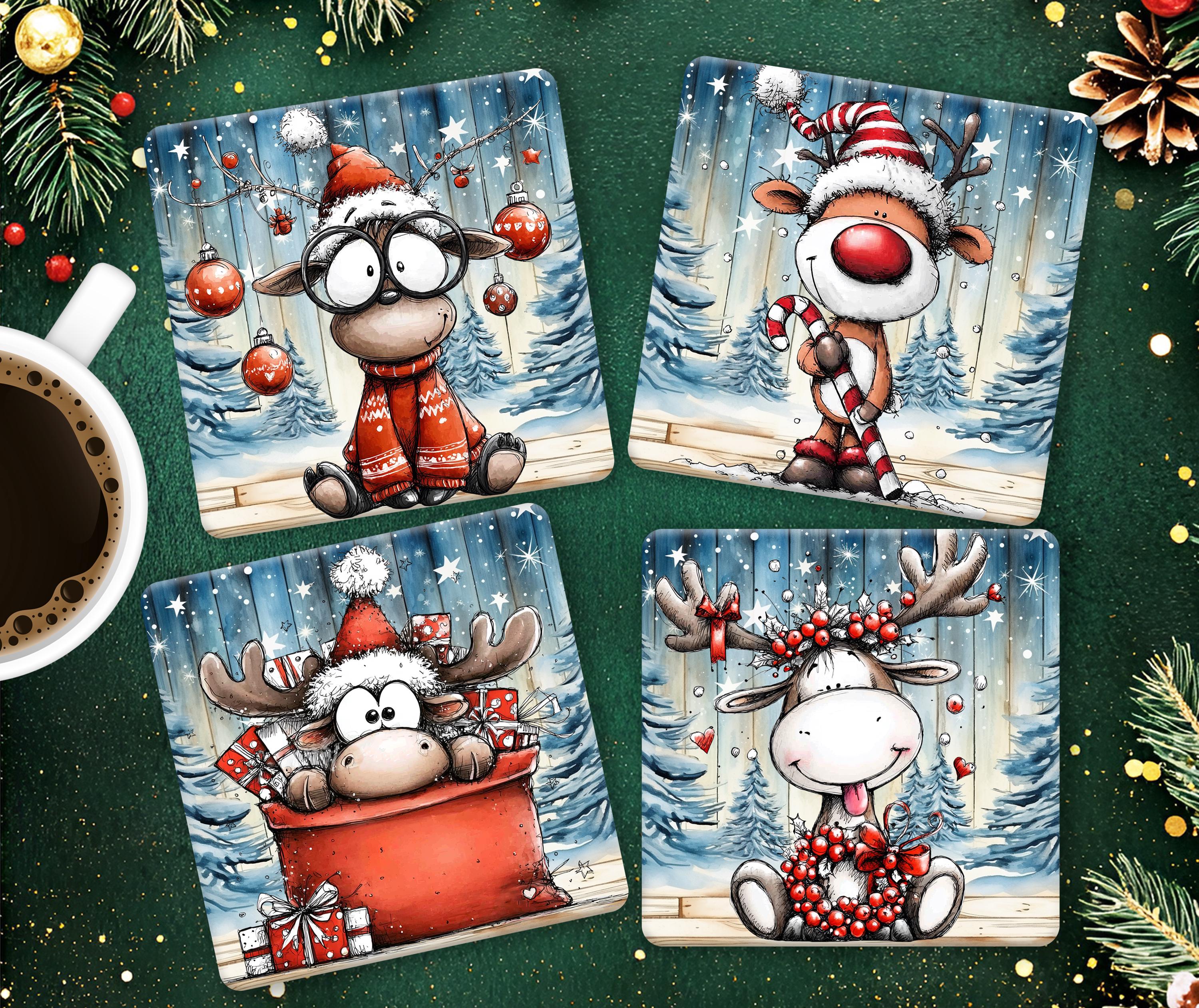 Funny Reindeer Square Coaster Sublimation Design, Cute Christmas DIY ...