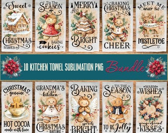 Gingerbread Kitchen Towel Sublimation Design Bundle, Christmas Baking Tea Towel PNG Template, Winter Holiday Digital Download, Festive Print