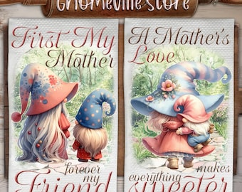 Mama Gnome Kitchen Towel Sublimation Design, Mother&#39;s Day Quote Tea Towel PNG Template, Best Mom Inspired Print, DIY Digital Download