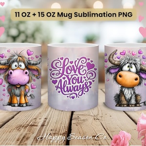 Può includere: Tre tazze in ceramica bianca con disegni di mucche delle Highlands dei cartoni animati e la scritta "Love You Always". Le tazze presentano illustrazioni delle mucche con accenti a cuore. Le tazze sono da 312 ml e 425 ml.