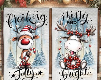 Funny Christmas Quote Kitchen Towel Sublimation Design, Cute Reindeer Tea Towel PNG Template, Winter Season Deer Print, Festive Digital File