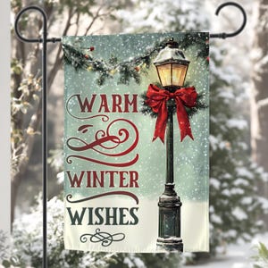 Warm Winter Wishes 12x18 Garden Flag Sublimation Design, Christmas Quote Flag Template, Winter Holiday Print PNG, Vintage Festive DIY Flag