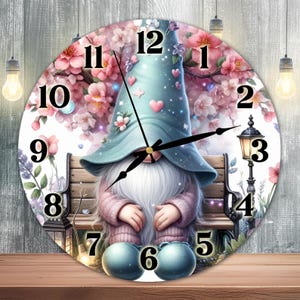 Floral Gnome Clock Sublimation Design, Romantic Gnome Clock Face PNG, Cute Spring Gnome Wall Decor Digital Download Template, DIY Clock