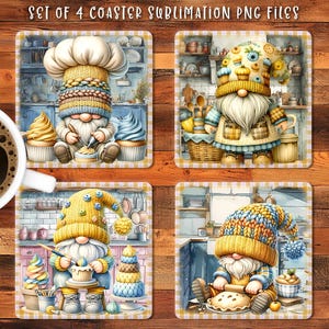 Cute Baker Gnome Square Coaster Sublimation Design, Funny Bakery Coaster PNG Template, Pastry Lover Home Decor, DIY Gift Digital Download
