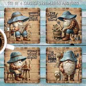 Cute Retired Gnome Square Coaster Sublimation Design, Funny Retirement Quote Coaster PNG Template, Retirement Gift, DIY Digital Download