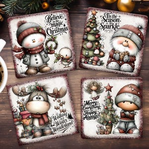 Cute Christmas Square Coaster Sublimation Design, Funny Winter Season Cup Coaster PNG, Winter Holiday Gift, Digital Template, Festive Print