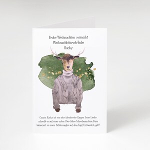 Weihnachtskarte "Rocky, der Weihnachtshirsch-Bube", DIN A6, handgemalt auf Kunstdruckpapier, inkl. Kuvert