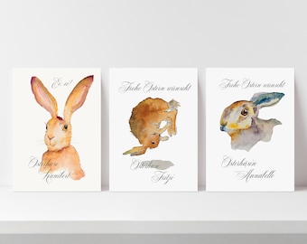 Set of 3 No.1 Easter folded cards, elegant and artistic - handpainted - fine art print - blank inside - including self-adhesive envelope