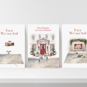 NEU: 3er-Set WHIPPET Weihnachtskarten - niedliche Klappkarte - innen blanko - Aquarelltechnik - Kunstdruck - Hundemotiv - inklusive Umschlag