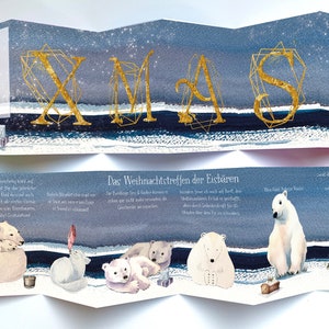 NEU: 3er-Set Weihnachtskarte "Eisbär-Love" in Leporello-Format, Aquarell, 12-seitig, Kunstdruck-Karton, inklusive hochwertigem Kuvert