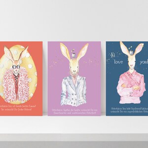 3er-Set Osterkarten "Fashion Rabbits" - handpainted - Klappkarten mit Kuvert - Watercolor