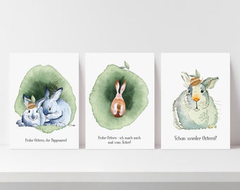 Set of 3 Easter cards with funny texts - hand-painted - blank inside - directly from my artist studio!