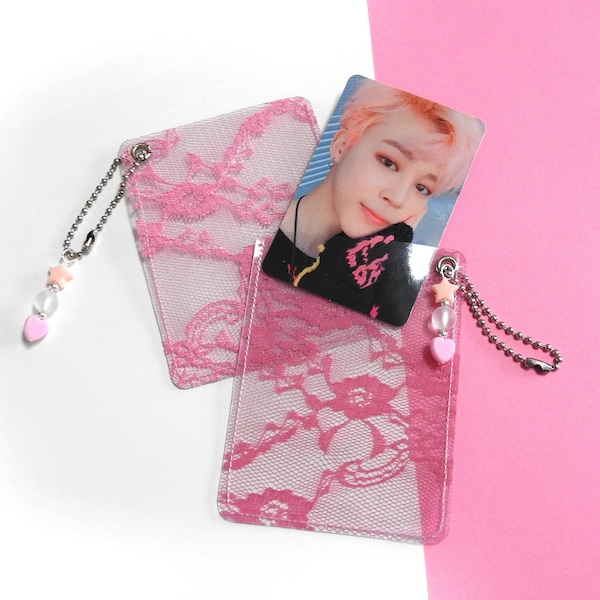 Lace Photocard Holder Keychain - BTS Jelly Fabric Photo Card Display Key ring - Kpop Photocard Sleeve