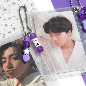 Llavero portafotos pastel con dije de miembro de BTS - Llavero holográfico de gelatina con forma de estrella - Funda de carga superior con purpurina Kpop