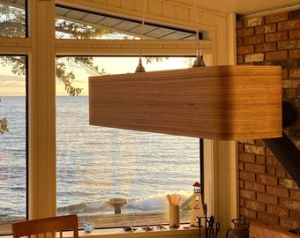 Contemporary Zebrano Veneer Chandelier, Dine Room Lighting, Minimalist Kitchen Island Light, Veneer Light, Work Environments Light Fixture.