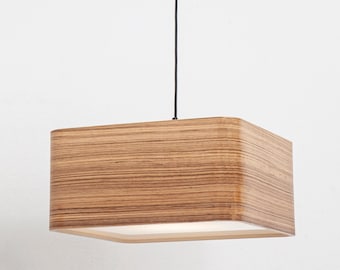 Zebrano striped Veneer Lamp, Contamporary Living room Lighting, Minimalist Workplace lamp, Square Light Fixture, Handmade Ceiling Light