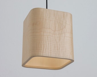 Maple Veneer Lamp, Contemporary Cube Shape, Modern Minimalist Form, Handmade Cottage lamp, Kitchen Island Pendant Light, Kids Room Light