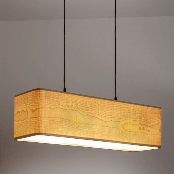 Dine Pendant, Large Light fixture, Maple Natural Wood Veneer Lamp, Modern Linear Lighting, Minimalist Chandelier, Kitchen Island Lighting