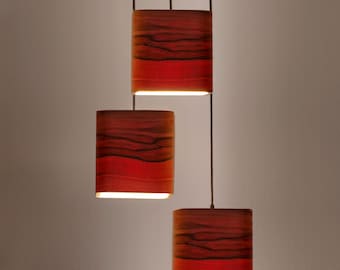 Pendant Light Fixture Made of Tineo Veneer, Modern Linear Chandelier, Handmade Lamp, Living room light, Office Lighting