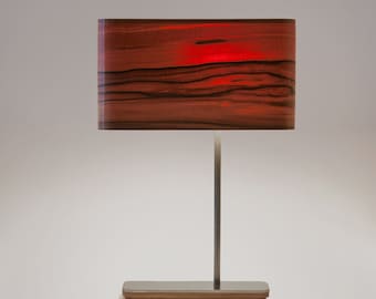 Contemporary Table Lamp, Handmade Desk Lamp, Wood Lampshade made of Tineo Veneer, Iron base, Linear Minimalist Design, Living Space Lighting