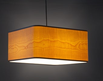 Contemporary Dine Pendant Light, Maple Wood Veneer, Modern Linear Light Fixture, Handmade Cottage Lighting, Natural Wood Hanging Lamp