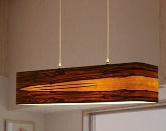 Contemporary Linear Pendant Light Fixture, Red Gum Natural Veneer, Handmade Wood Chandelier, Scandinavian Minimalist Design, Dine Room Light