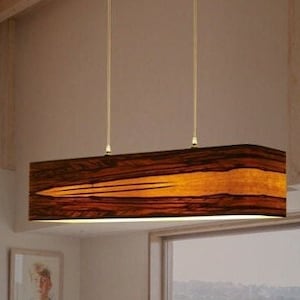 Contemporary Linear Pendant Light Fixture, Red Gum Natural Veneer, Handmade Wood Chandelier, Scandinavian Minimalist Design, Dine Room Light