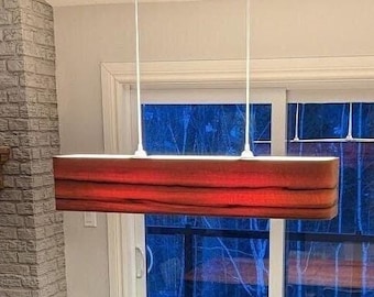 Linear Dining room Light Fixture, Tineo Veneer Lamp shade, Handmade Kitchen Island Light, Chandelier with smooth curves, Cottage Lighting