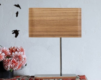 Living room light fixture, Zebrano Striped Veneers Lampshade, Handmade desk lamp with metal base, Minimal Design, Bedside lighting