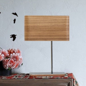 Living room light fixture, Zebrano Striped Veneers Lampshade, Handmade desk lamp with metal base, Minimal Design, Bedside lighting