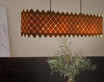 Handmade Chandelier from braided Natural Linden Veneer, Contemporary shape with interesting visual texture, Dining room Light Fixture