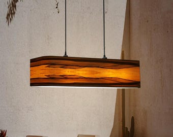 Handmade Red Gum Veneer Chandelier, Modern Linear Pendant Light