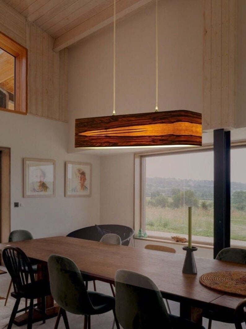 Contemporary Linear Pendant Light Fixture Red Gum Natural Etsy