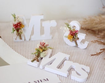 Dried Flower Wedding Sign | Mr & Mrs, Mr and Mr, Mrs and Mrs | Rustic Wooden Sign with Dried Flowers | Wedding Decor, Anniversary Gift