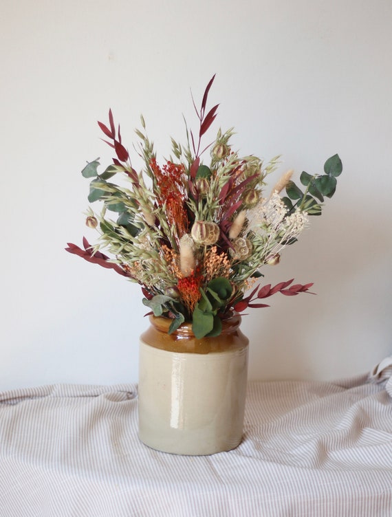 Autumn Dried Flower Bouquet UK, Burgundy & Green Eucalyptus, Rustic Bridal Bouquet, Autumn Wedding Flowers, Autumn Rustic Home Decor, Hallie