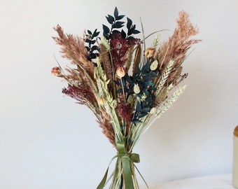 Bramble | Autumn Dried Flower Bouquet in Dark greens, Burgundy and Natural Colours | Pampas Grass Bouquet | Autumn Handmade Home Decor UK