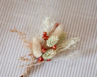 Mabe Burnt Orange & Natural Dried Flower Buttonhole |Terracota Rustic Autumn Dried Flowers | Bridal, Bridesmaid bouquets.