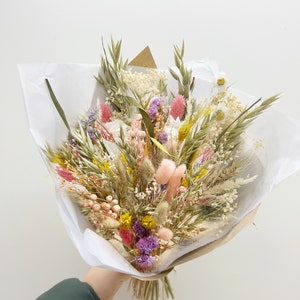 Spring Dried Flower Bouquet Pastel Wildflower Flower Bouquet Gifts for Mum, Sister, Nan Spring Home Decor image 3