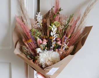 Spring Statement Dried Flower Bouquet | Pastel Extra Large Special Occasion Flower Bouquet |  Large Pampas Flower Arrangement for Spring