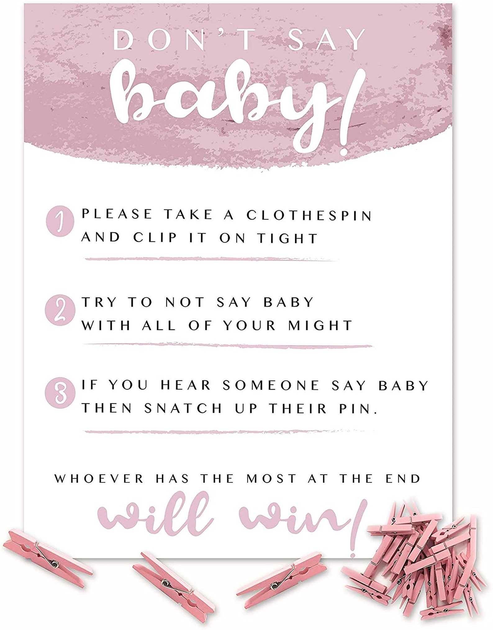 Don't Say Baby Clothespin Game for Girl With Pink Etsy