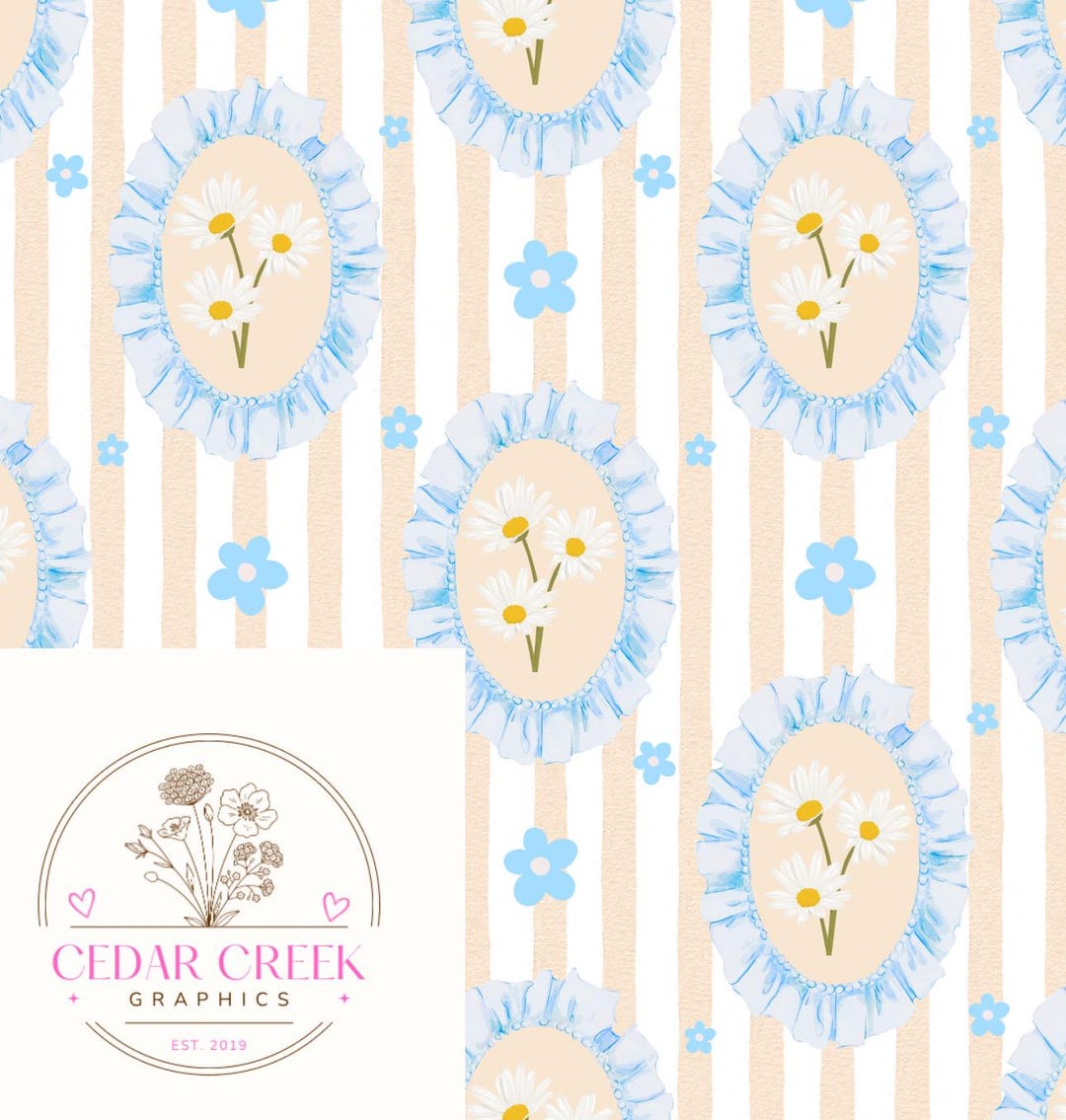 Blue Simple Girly Daisy Frames Seamless File Digital Download - Etsy