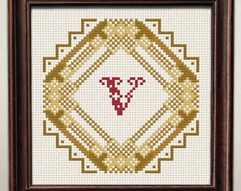 Letter V Cross Stitch Pattern, X Stitch Chart, ABC Mini Sampler Embroidery, PDF Download