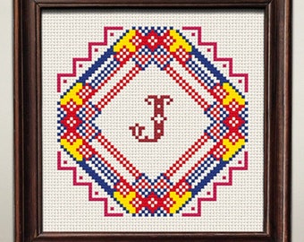 Lettre J, motif point de croix, grille de points X, broderie ABC Mini Sampler, téléchargement immédiat au format PDF