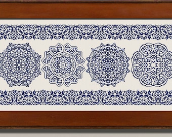 Patrón de punto de cruz de muestrario de mandalas, gráfico de punto de cruz, bordado de punto X geométrico monocromático, descarga instantánea en PDF