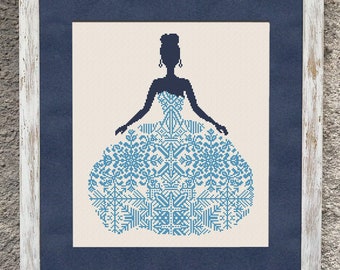 Winter Lady Cross Stitch Pattern, X Stitch Chart, Woman Silhouette Embroidery, PDF Download